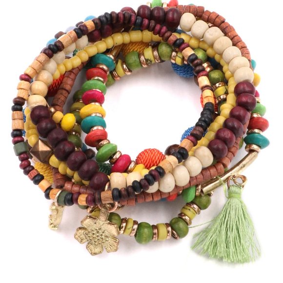 Boho Bracelet Jewelry - Women Trendy Breaded Bracelet Wooden Tassel Charm